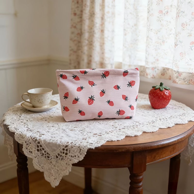 Pink Cherry Strawberry Clutch Cosmetuc Bag Makeup Organizer Large Capacity Pouch - Image 5