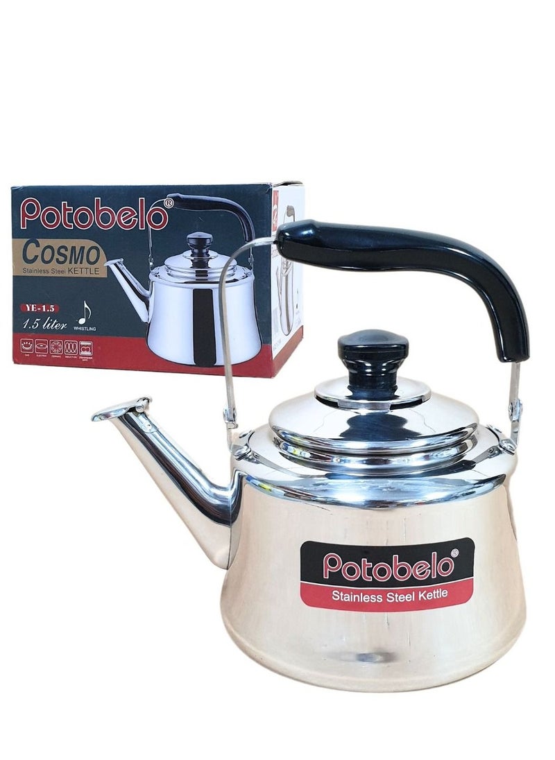 Potobelo Stainless Steel Whistling Stove Top Tea Kettle With Heat Resistant Handle, Compact & Stylish Design, Silver  - Image 1