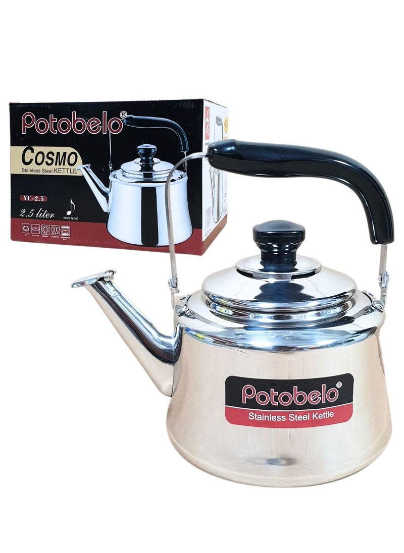 Potobelo Stainless Steel Whistling Stove Top Tea Kettle With Heat Resistant Handle, Compact & Stylish Design, Silver  - Image 2