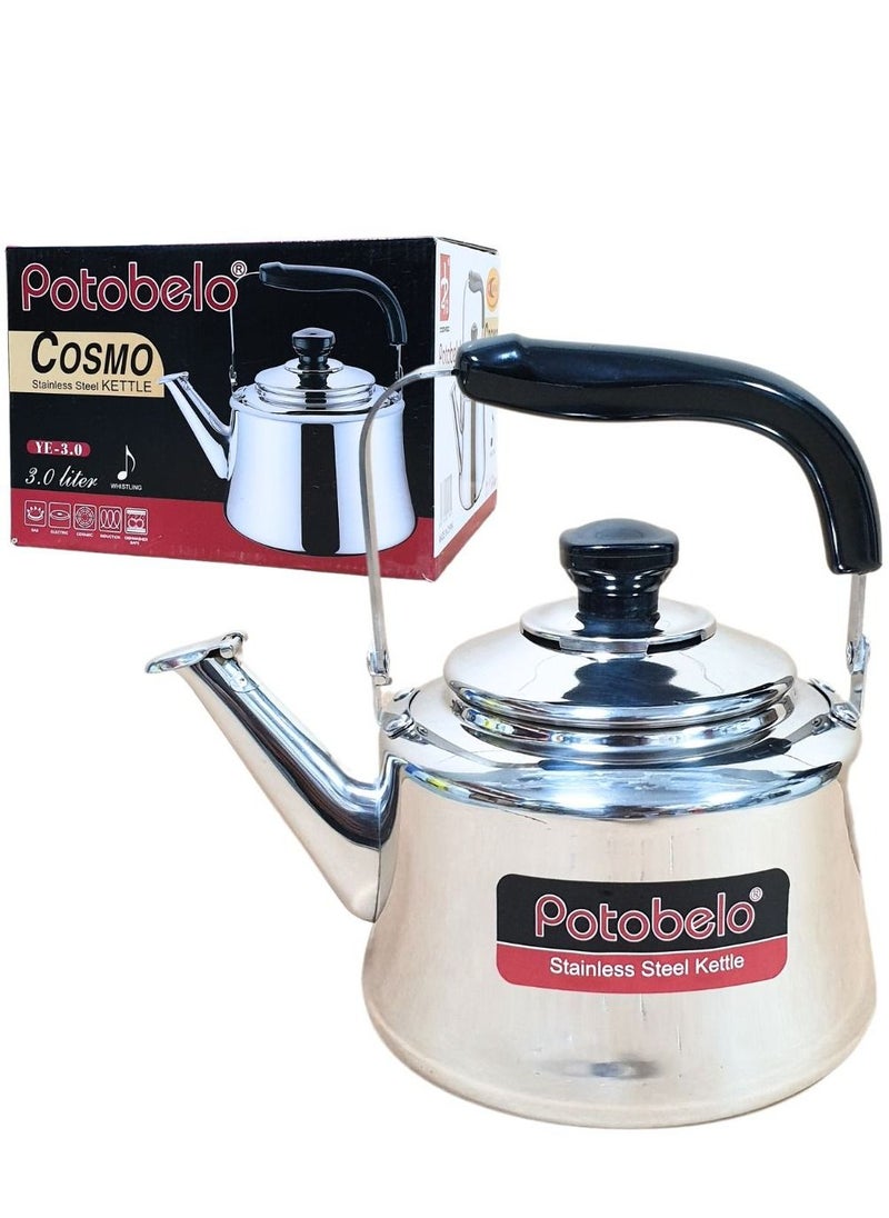 Potobelo Stainless Steel Whistling Stove Top Tea Kettle With Heat Resistant Handle, Compact & Stylish Design, Silver  - Image 3