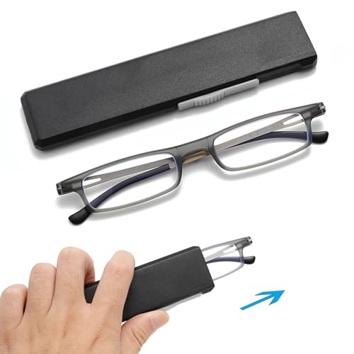 OWTXIS Ultra thin Folding Reading Glasses for Women Men Compact TR90 Blue Light Blocking Readers with Portable Slim Flat case (Grey, +1.00) - Image 1