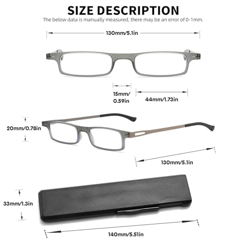 OWTXIS Ultra thin Folding Reading Glasses for Women Men Compact TR90 Blue Light Blocking Readers with Portable Slim Flat case (Grey, +1.00) - Image 5
