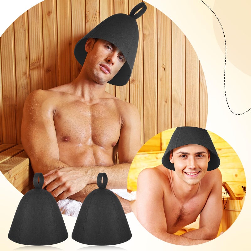 JaGely Sauna Hat for Men Women Wool Sauna Hat Vaporarium Cap Russian Banya Cap for Bath House Accessories(Black,2 Pieces) - Image 3