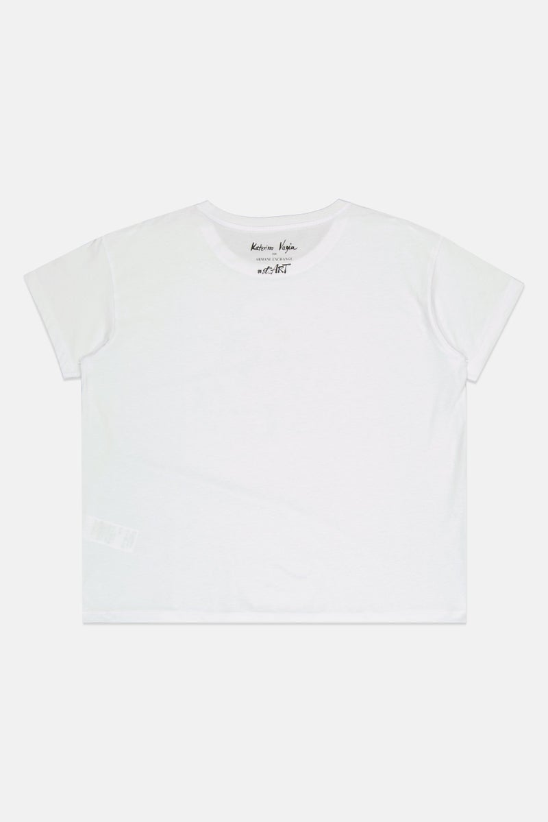 armani AX Armani Exchange Women Crew Neck Short Sleeve Graphic Print T-shirt, White - Image 3