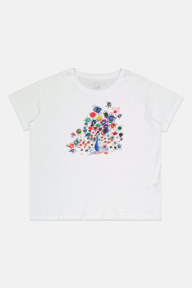 armani AX Armani Exchange Women Crew Neck Short Sleeve Graphic Print T-shirt, White - Image 2