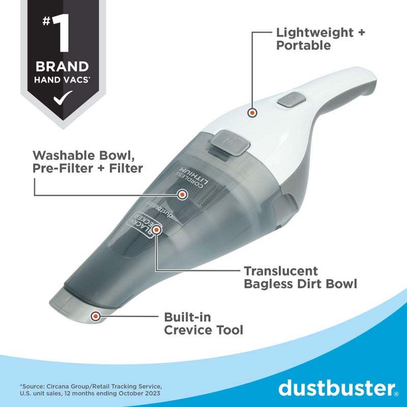 BLACK+DECKER dustbuster Cordless Handheld Vacuum, Portable Car Vacuum Cordless Rechargeable, Wall Mount, Strong Suction QuickClean (HNVC215B10) - Image 2