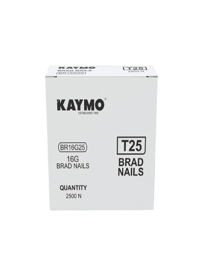 Kaymo T-Series 16G Brad Nails 25 mm - 2500 Nails | Heavy-Duty Steel Fasteners for Woodwork, Modular Kitchens, MDF, Canvas Art, Construction | High Precision | Compatible with Kaymo Brad Nailers