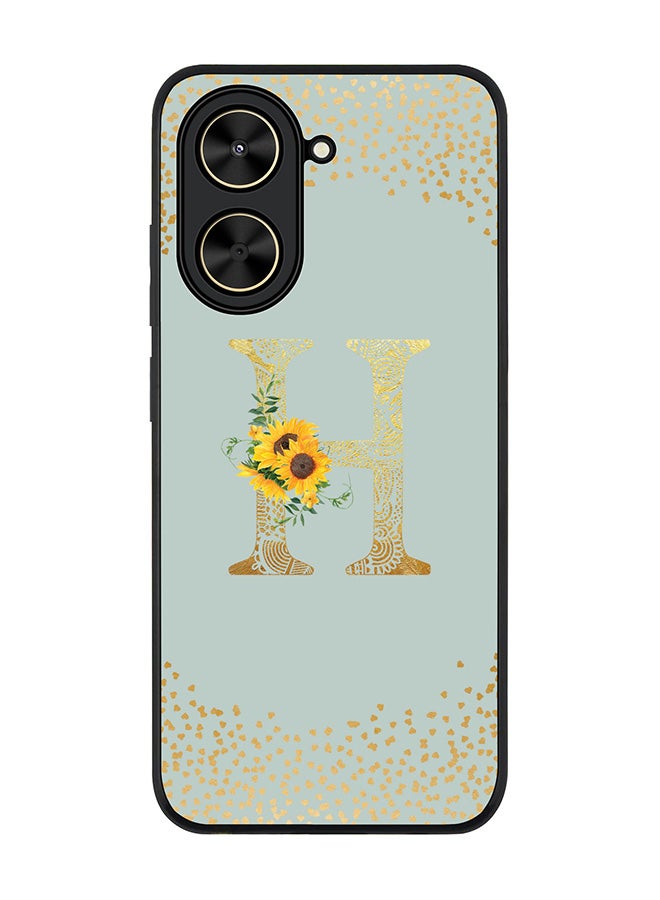 Stylizedd For Xiaomi Poco C71 / Redmi A5 4G Case,Slim fit Camera Protection, Shockproof Thin Phone cover  - Custom Floral Monogram - H  (Light Grey )
