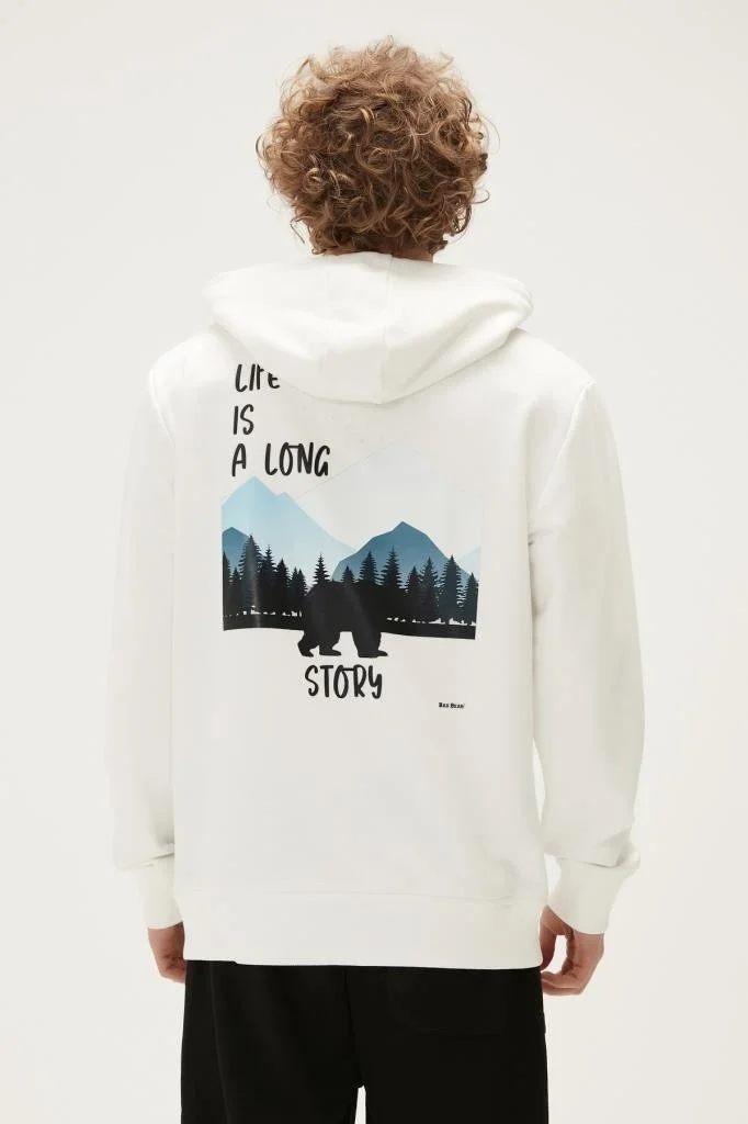 باد بير Long Story Hoodie White Men's Sweatshirt 22.02.12.034-C04