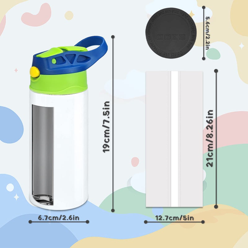 XccMe Kids Sublimation Tumbler,12oz Sublimation Water Bottle Blanks,Straight Stainless Steel Todder Sippy Cup,2PACK Double Wall Insulated Sippy Tumbler with Handle,Shrink Films,Leak Proof - Image 4