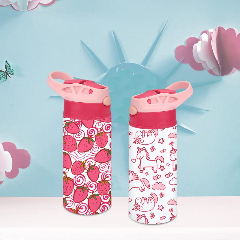 XccMe Kids Sublimation Tumbler,12oz Sublimation Water Bottle Blanks,Straight Stainless Steel Todder Sippy Cup,2PACK Double Wall Insulated Sippy Tumbler with Handle,Shrink Films,Leak Proof - Image 1