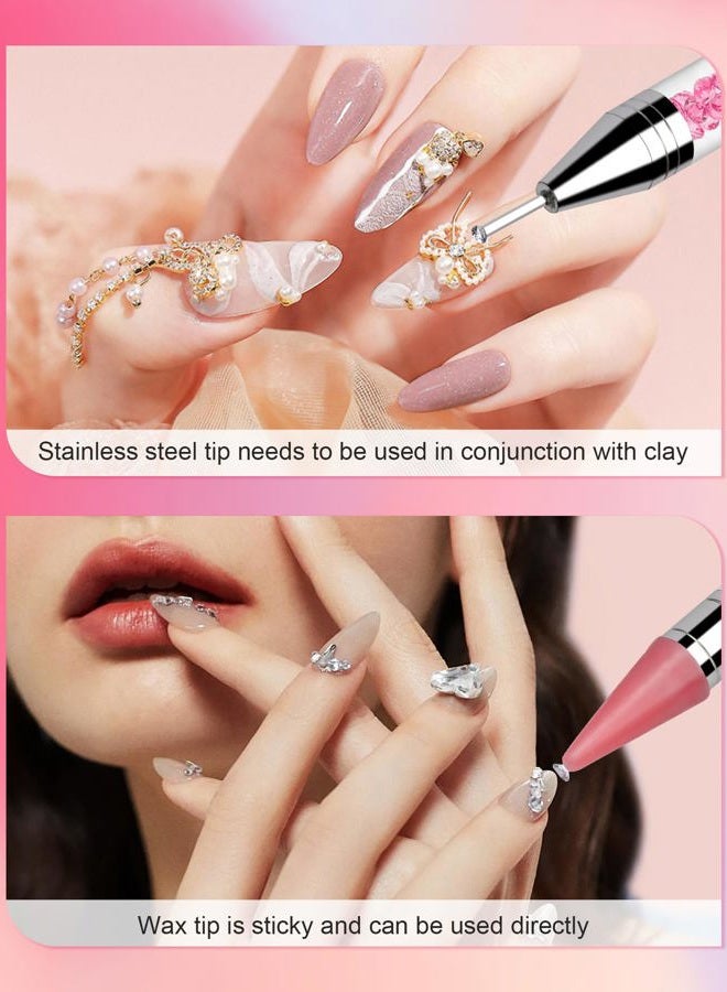 Rolybag Rhinestone Picker Tool, Rhinestone Applicator Tool Dotting Wax Pen Dual-Ended with 4 PCS Replaceable Wax Tips and 1 Tweezers for DIY Nail Art Tool (Pink) - Image 4