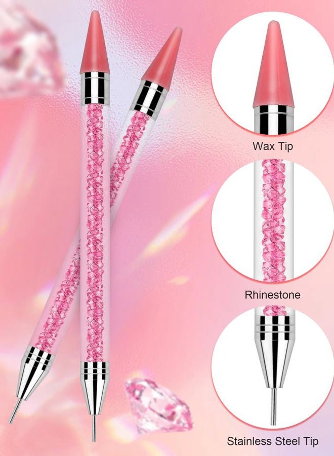Rolybag Rhinestone Picker Tool, Rhinestone Applicator Tool Dotting Wax Pen Dual-Ended with 4 PCS Replaceable Wax Tips and 1 Tweezers for DIY Nail Art Tool (Pink) - Image 2