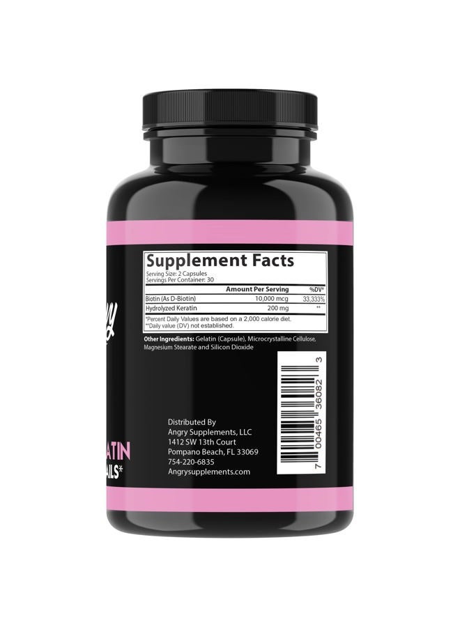 Angry Supplements كبسولات هير إنفي 10,000 ميكروغرام بيوتين + كيراتين، تنمو وترطب الشعر، تقوي وتثخن الأظافر، بشرة صافية – علاج طبيعي للشعر التالف والرقيق، (1-زجاجة، 60 حبة) - Image 3