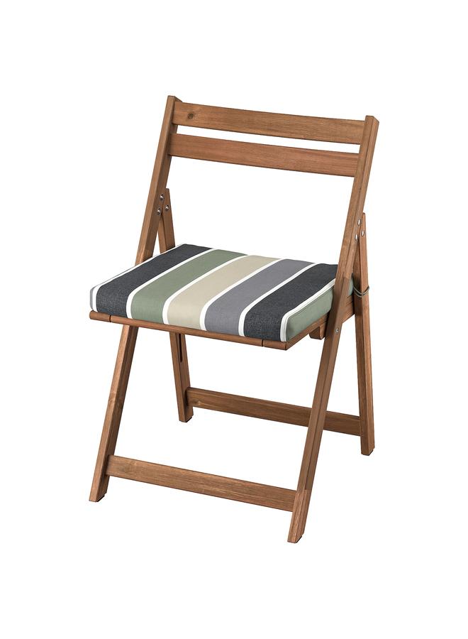 Green Tiger Chair, outdoor, foldable light brown stained/Frösön/Duvholmen stripe pattern - Image 1