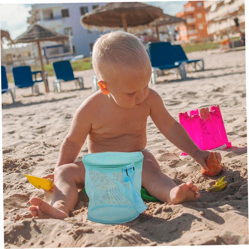 Children Sky Blue Mesh Beach Sand Toy Bag Tote For Shells - Image 2