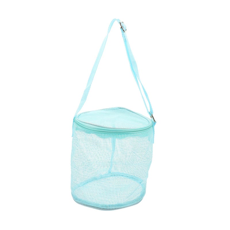 Children Sky Blue Mesh Beach Sand Toy Bag Tote For Shells - Image 1
