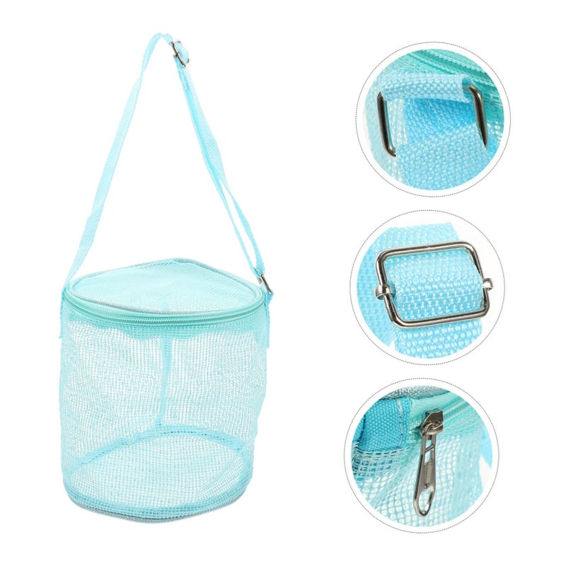 Children Sky Blue Mesh Beach Sand Toy Bag Tote For Shells - Image 4