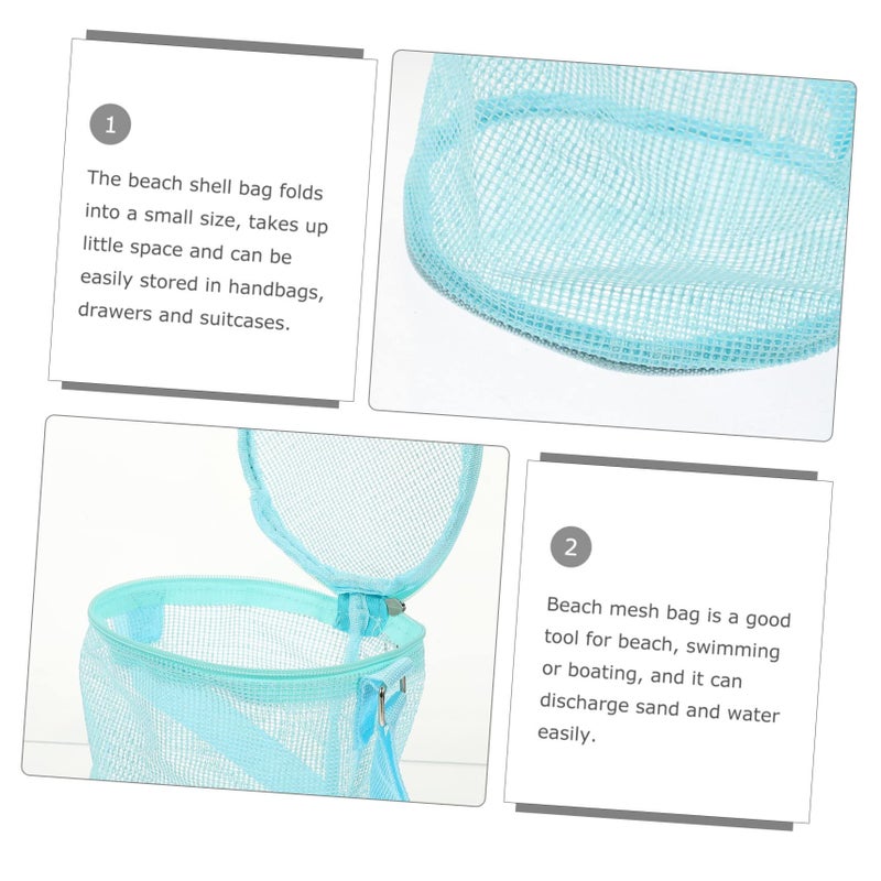 Children Sky Blue Mesh Beach Sand Toy Bag Tote For Shells - Image 3