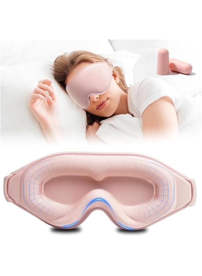 HOOKOR Durku 3D Sleep Mask with Earplugs,100% Blackout Eye Mask for Side Sleep,0 Pressure Eye Covers for Sleep with Wider Adjustable Strap,Washble Breathable Soft Sleeping Mask Travel Essentials (Pink) - Image 1