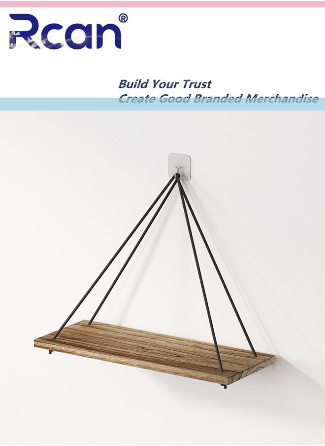 Rcan Set of 2 Wooden Wall Hanging Shelves Boho Hanging Shelf for Plants Triangle Floating Shelve Rope Bookshelves for Bedroom Bathroom Living Room  - Image 4