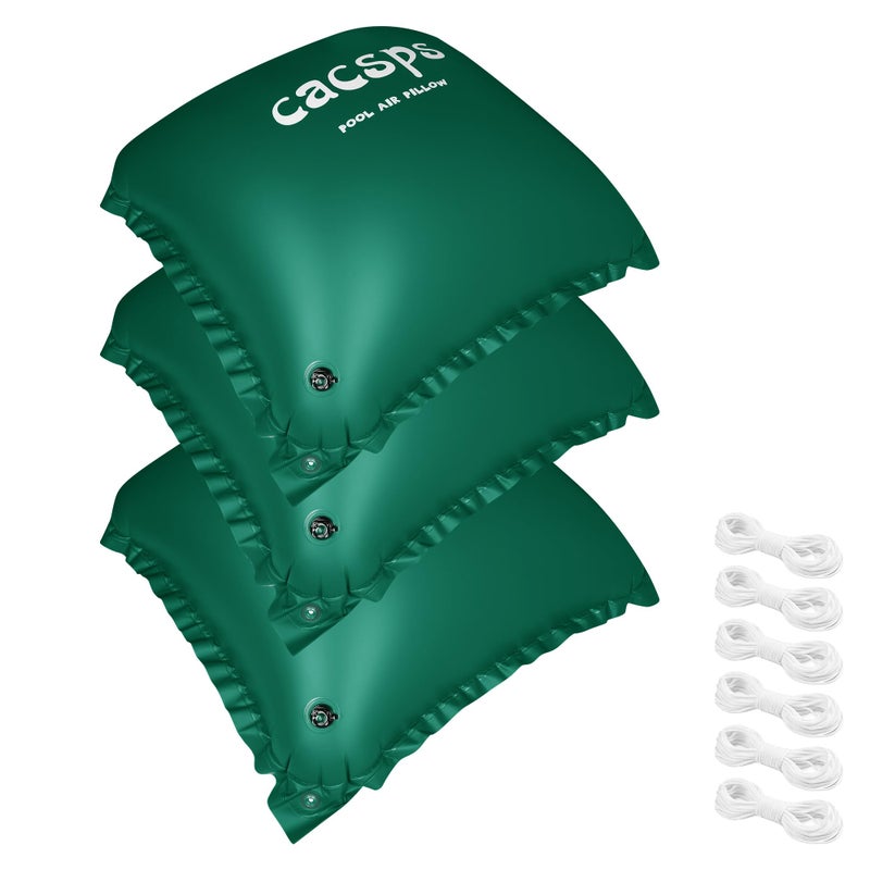 CACSPS 3 Pack Pool Pillow for Above Ground Pools, 4x4 Ft Air Pillow for Closing Winter Winterizing Kit, 0.5mm PVC Material, 2X 16.5Ft Rope (Green) - Image 1