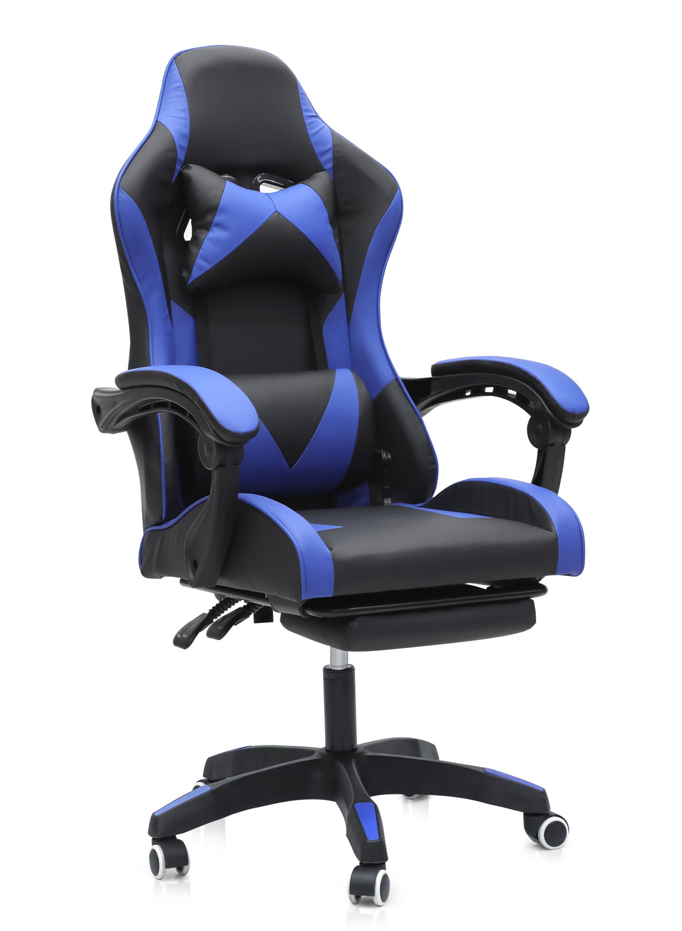 Multi Home Furniture Black & Blue Gaming Chair with Foot Rest | Ergonomic Chair & Recliner Chair with Headrest & Lumbar Support | High-Back PU Leather 360° Swivel Chair & Office Chair for Gaming PC & Home