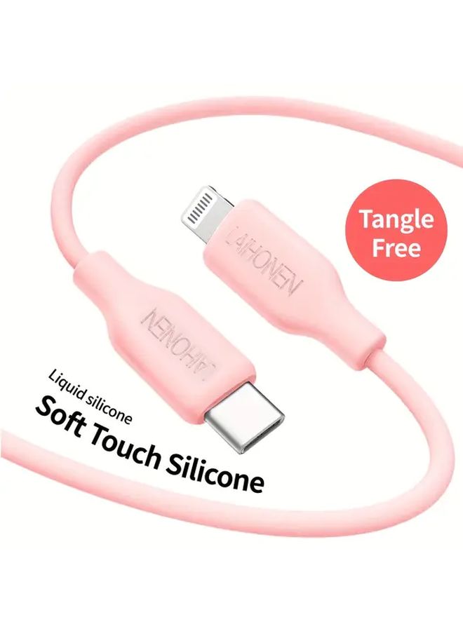 2 قطعة كابل شحن سريع وردي من USB C إلى Lightning بقدرة 27 واط وطول 6.6 قدم - Image 3