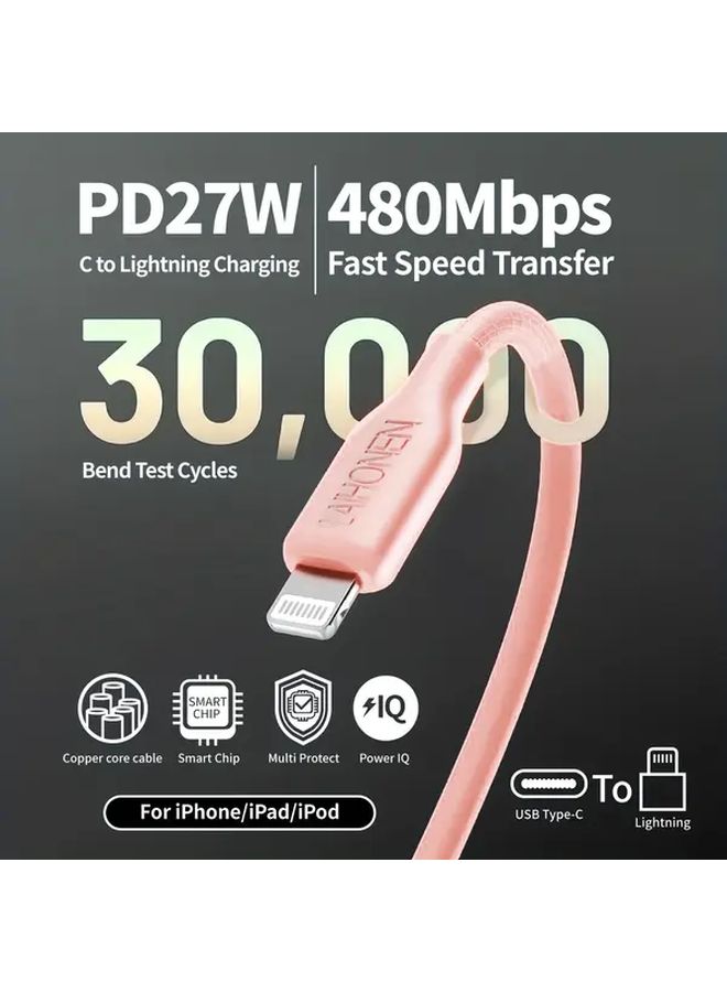 2 قطعة كابل شحن سريع وردي من USB C إلى Lightning بقدرة 27 واط وطول 6.6 قدم - Image 4