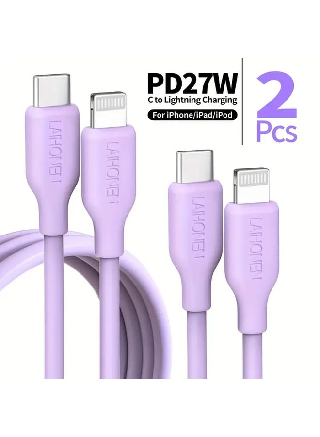2 قطعة كابل شحن سريع وردي من USB C إلى Lightning بقدرة 27 واط وطول 6.6 قدم - Image 2