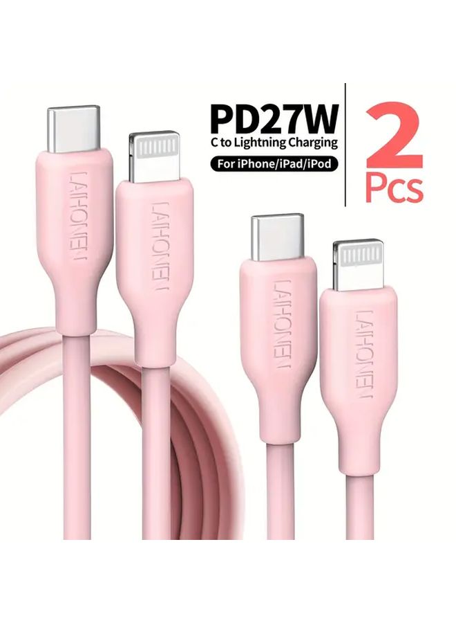 2 قطعة كابل شحن سريع وردي من USB C إلى Lightning بقدرة 27 واط وطول 6.6 قدم - Image 1