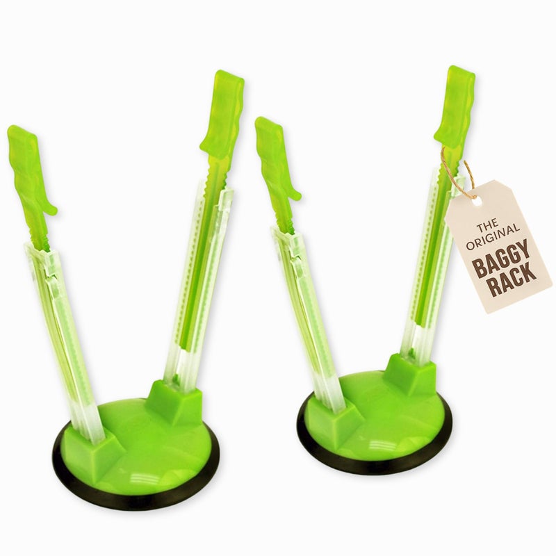 Jokari Adjustable Baggy Rack Stand 2 Pack Hands Free Food Storage Bag Holder Stand for Freezer and Sandwich Bags Clip Stand for Pouring Leftovers or Drying Reusable Ziploc Bags - Image 1