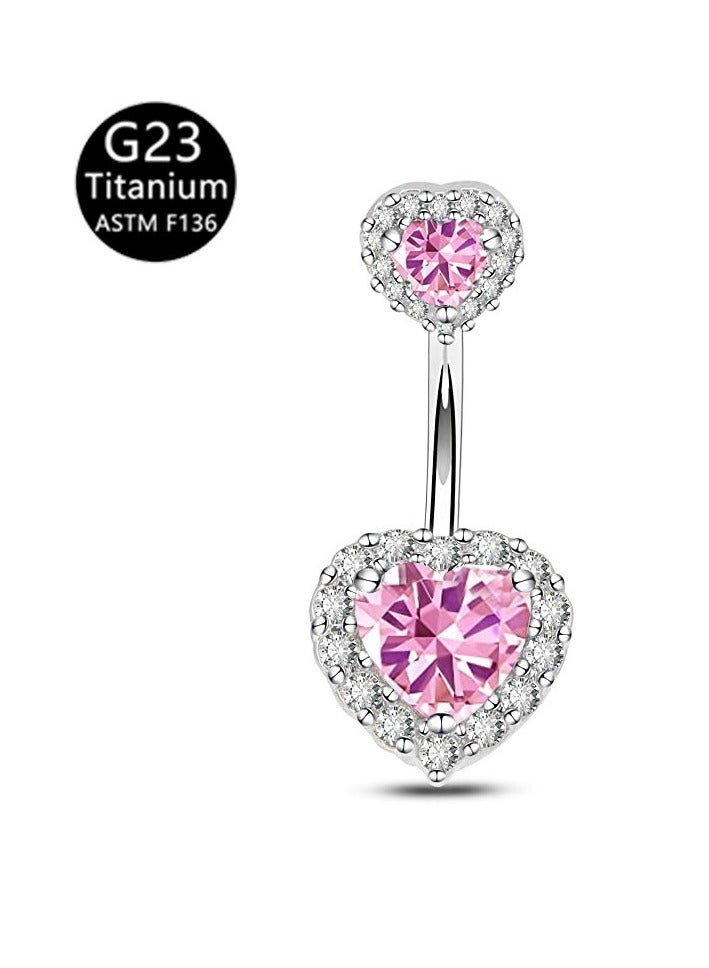 Innoshine Titanium Pink Belly  Ring with Zirconia Inlaid Internally Threaded Rhinestone studded Pink Navel Piercing Jewelry Surgical Hypoallergenic G23  Belly Button gifts For Women - Image 1