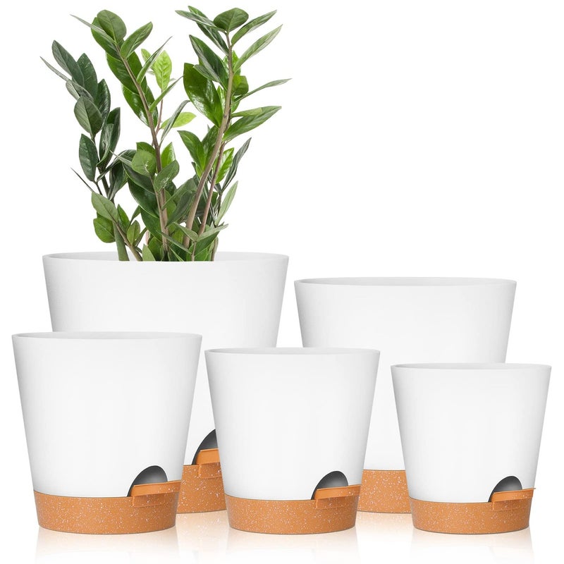 GARDIFE Plant Pots 7656555 Inch Self Watering Planters with Drainage Hole Plastic Flower Pots Nursery Planting Pot for All House Plants African Violet Flowers and CactusWhite