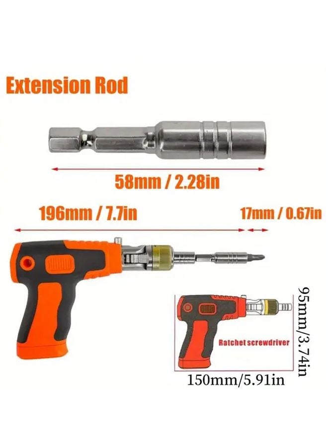 Orange 16 In 1 Chrome Vanadium Steel Ratchet Screwdriver Set With 14 Bits For Automotive And Home Repair - Image 4