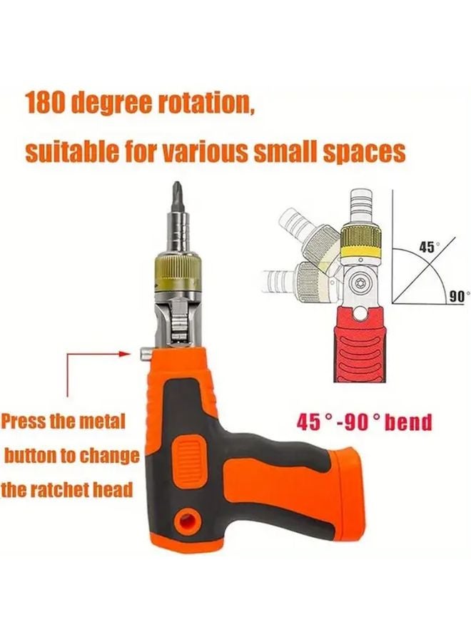 Orange 16 In 1 Chrome Vanadium Steel Ratchet Screwdriver Set With 14 Bits For Automotive And Home Repair - Image 5