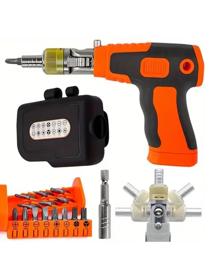 Orange 16 In 1 Chrome Vanadium Steel Ratchet Screwdriver Set With 14 Bits For Automotive And Home Repair - Image 2