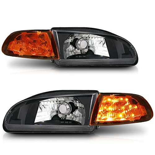 M-AUTO Headlight Assembly Pair Left+Right Compatible with 1992-1995 Honda Civic 2/3Dr - Black Housing Clear Lens Crystal Amber Corner - Image 1