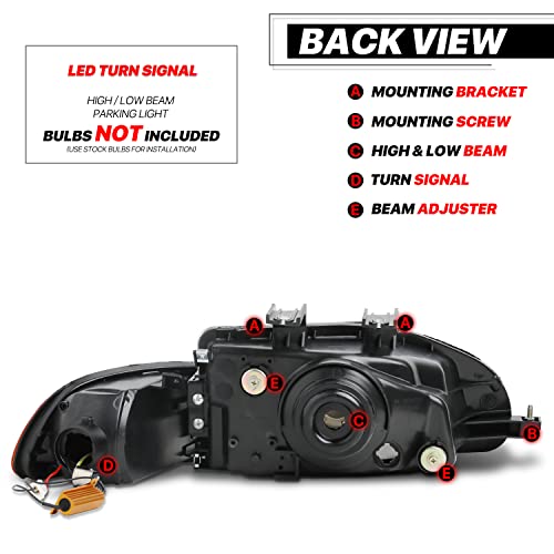 M-AUTO Headlight Assembly Pair Left+Right Compatible with 1992-1995 Honda Civic 2/3Dr - Black Housing Clear Lens Crystal Amber Corner - Image 4
