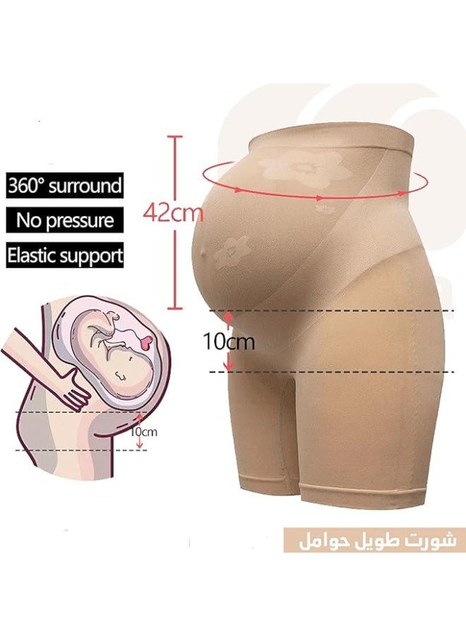 شورتات حمل داعمة بخصر عالٍ لراحة مثالية أثناء الحمل - مرنة وقابلة للتمدد - شورتات حمل طويلة - Image 4