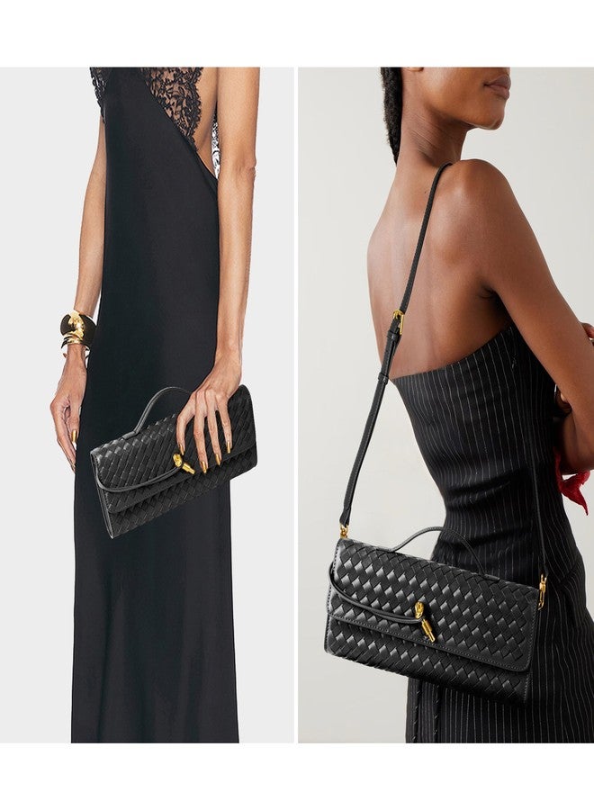 Joryin Woven Purse For Women Evening Clutch Woven Leather Handbags Crossbody Bag Suede Purse Black Formal Evening bag - Image 2