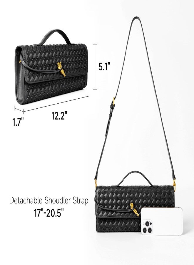 Joryin Woven Purse For Women Evening Clutch Woven Leather Handbags Crossbody Bag Suede Purse Black Formal Evening bag - Image 4