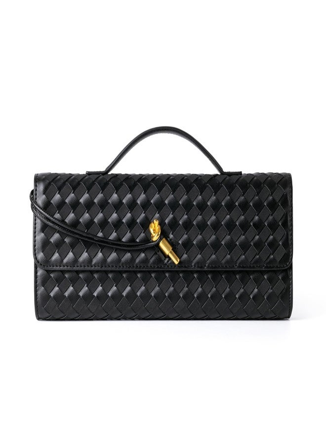 Joryin Woven Purse For Women Evening Clutch Woven Leather Handbags Crossbody Bag Suede Purse Black Formal Evening bag - Image 1