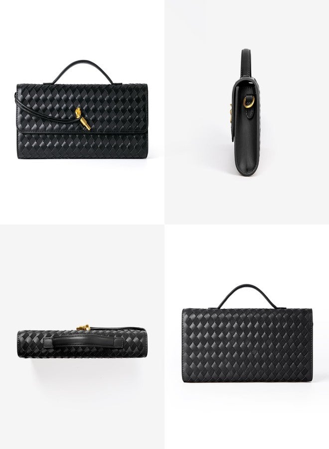 Joryin Woven Purse For Women Evening Clutch Woven Leather Handbags Crossbody Bag Suede Purse Black Formal Evening bag - Image 3