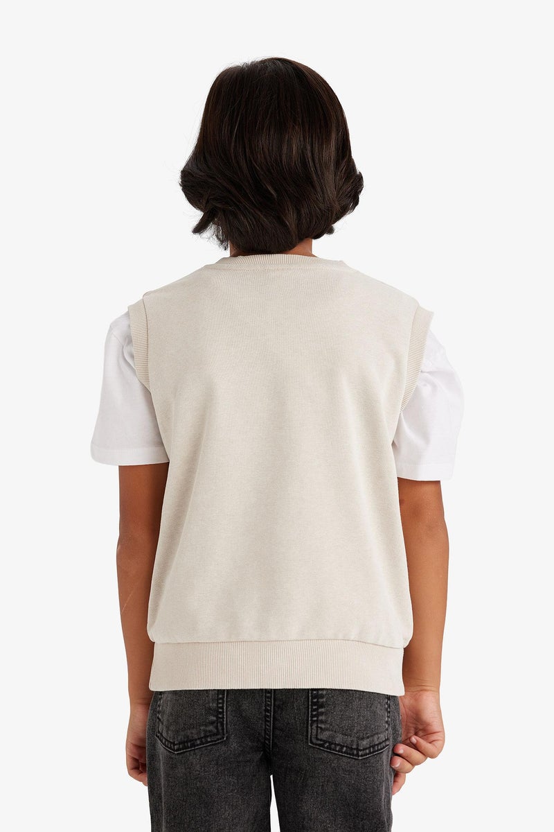 DeFacto Beige Boy Boy V-Neck Washed Vest Casual - Image 5