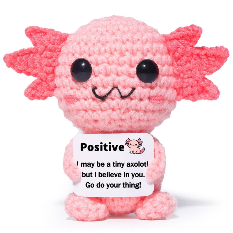 OkiyiD Mini Funny Positive Pink Axolotl Knitted Wool Axolotl Toy with Positive Card Creative Cute Crochet Doll Emotional Support Cheer Up Keepsake Gift for Friends Women Student Christmas Axolotl - Image 2