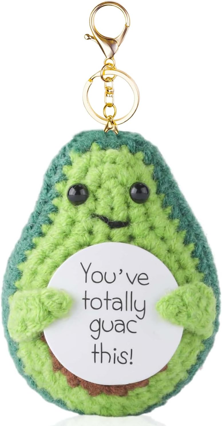 Ompinda Positive Crochet Dolls Keychain, Funny Knitted Dolls Key Ring with Positive Cards Emotional Support Crochet Gift for Women or Lovers Birthday/Mother's Day - Image 1