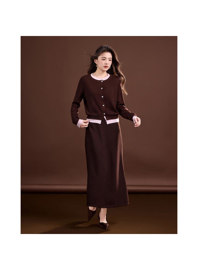 Dme Spring And Autumn Design Fake Two-piece Color-block Knit Sweater With Decorative Buckle For Women - Image 2