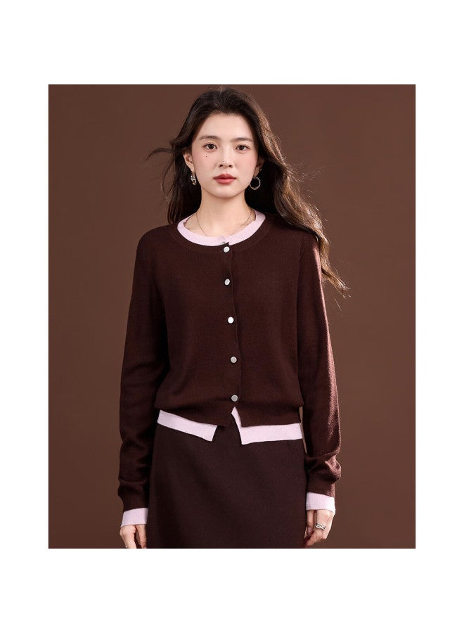 Dme Spring And Autumn Design Fake Two-piece Color-block Knit Sweater With Decorative Buckle For Women - Image 1