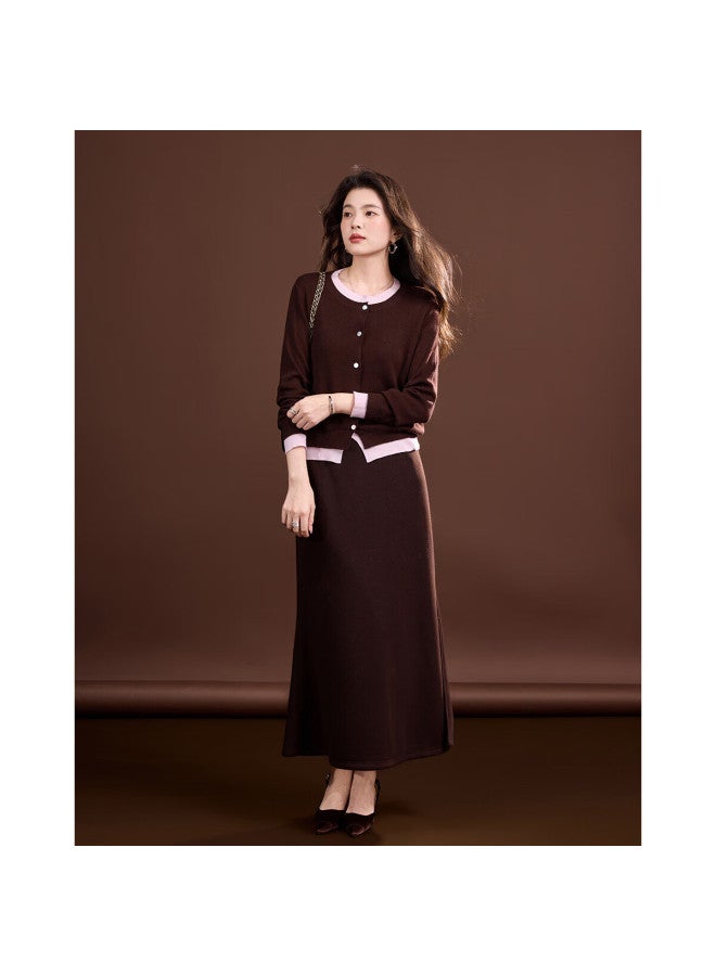 Dme Spring And Autumn Design Fake Two-piece Color-block Knit Sweater With Decorative Buckle For Women - Image 4